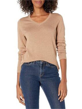 Lightweight Long-Sleeve V-Neck Sweater Cotton Blend Women's Pullover